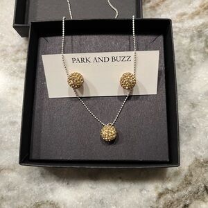 NEW “Park and Buzz” gold sparkle ball sterling silver necklace & earring set
